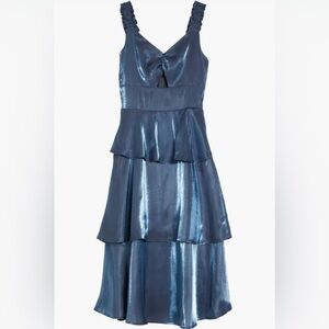 Tiered Cutout‎ Metallic Blue Dress Size S